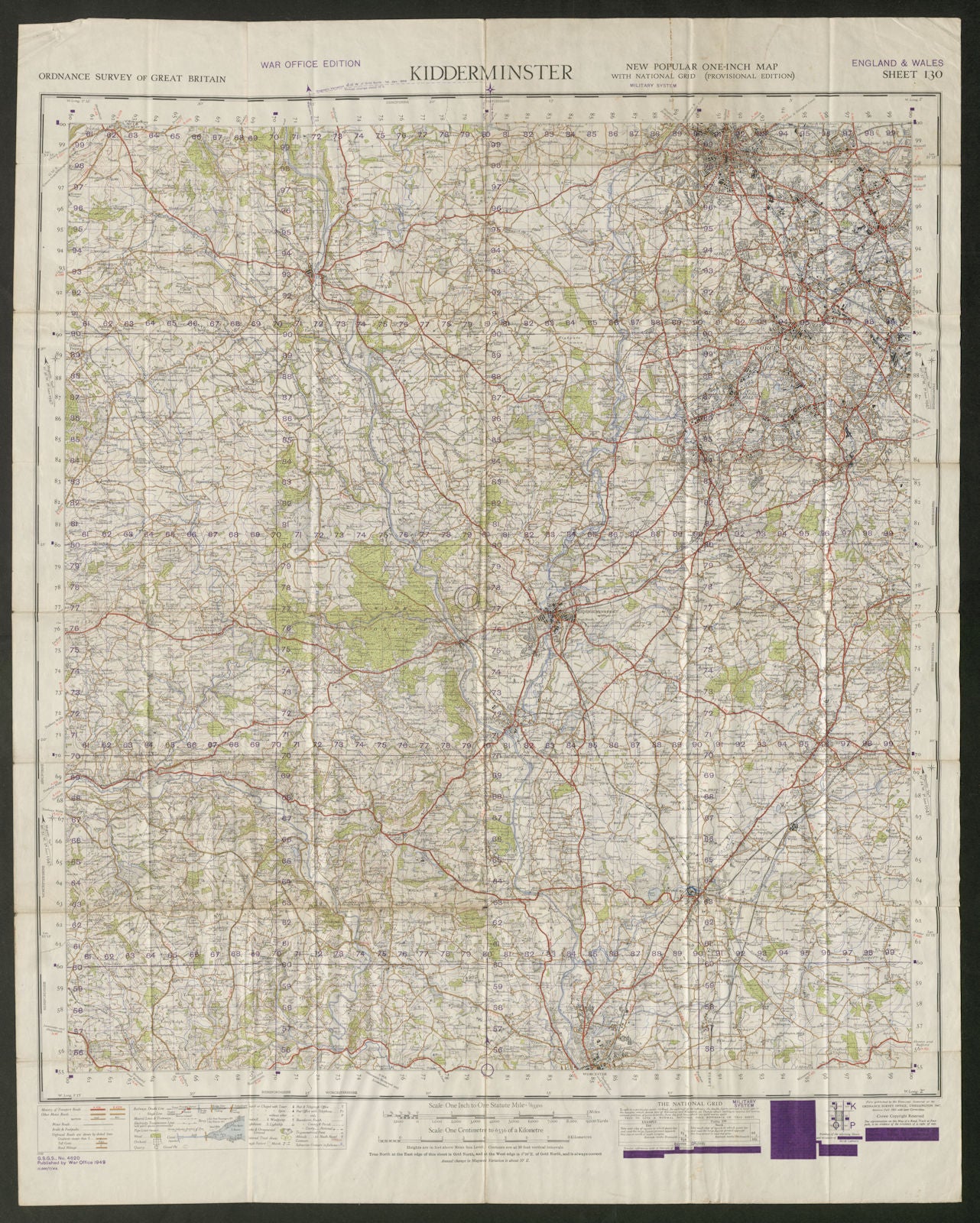 War Office Sheet 130 KIDDERMINSTER Wolverhampton Dudley ORDNANCE SURVEY 1949 map